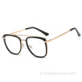 Les nouvelles lentilles optiques confortables à grande monture TR90 à monture ronde en métal, les lunettes anti-lumière bleue peuvent être équipées de lunettes de myopie